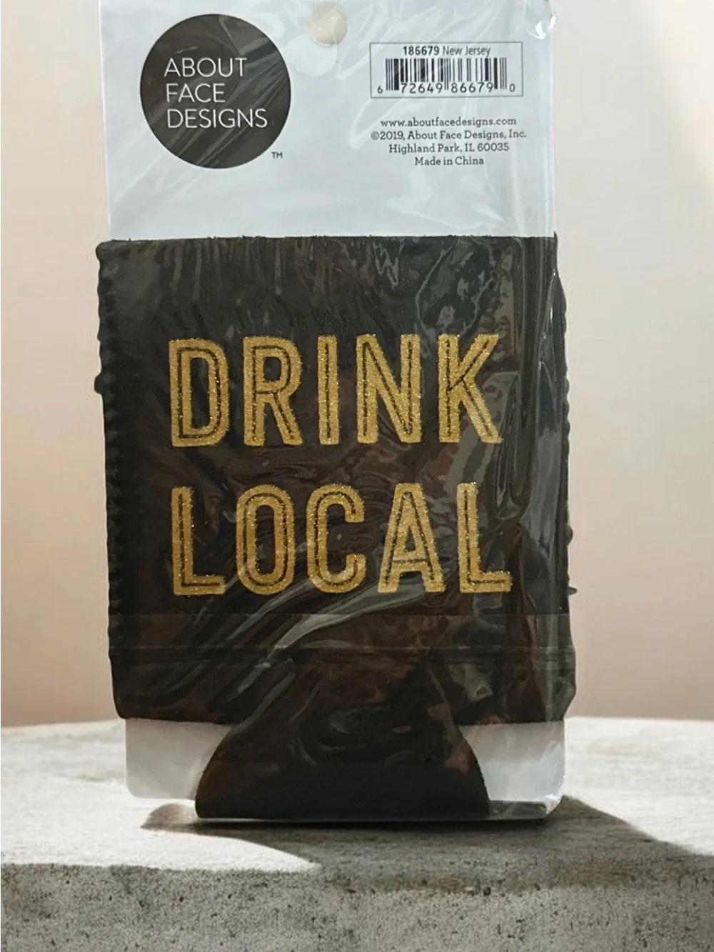 State of Mine Black Drink Koozie with Gold New Jersey Silhouette 1492